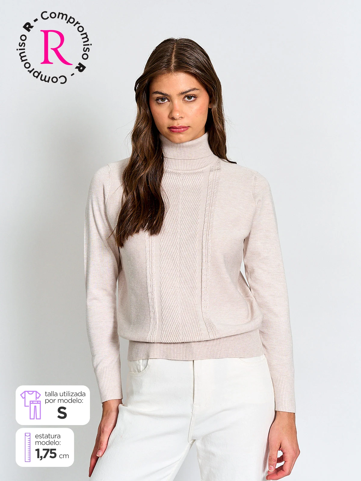 SWEATER MUJER AZIZ CUELLO TORTUGA BÁSICO TRENZADO - 1