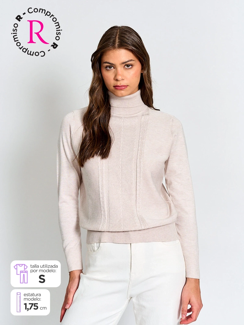 SWEATER MUJER AZIZ CUELLO TORTUGA BÁSICO TRENZADO - 1