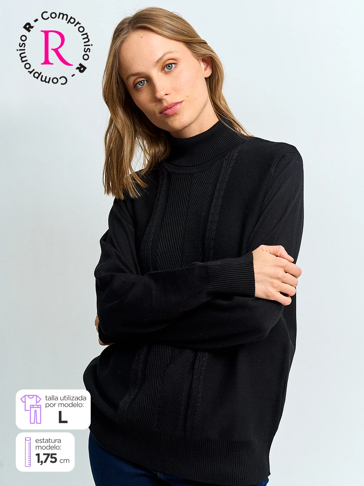SWEATER MUJER AZIZ CUELLO TORTUGA BÁSICO TRENZADO