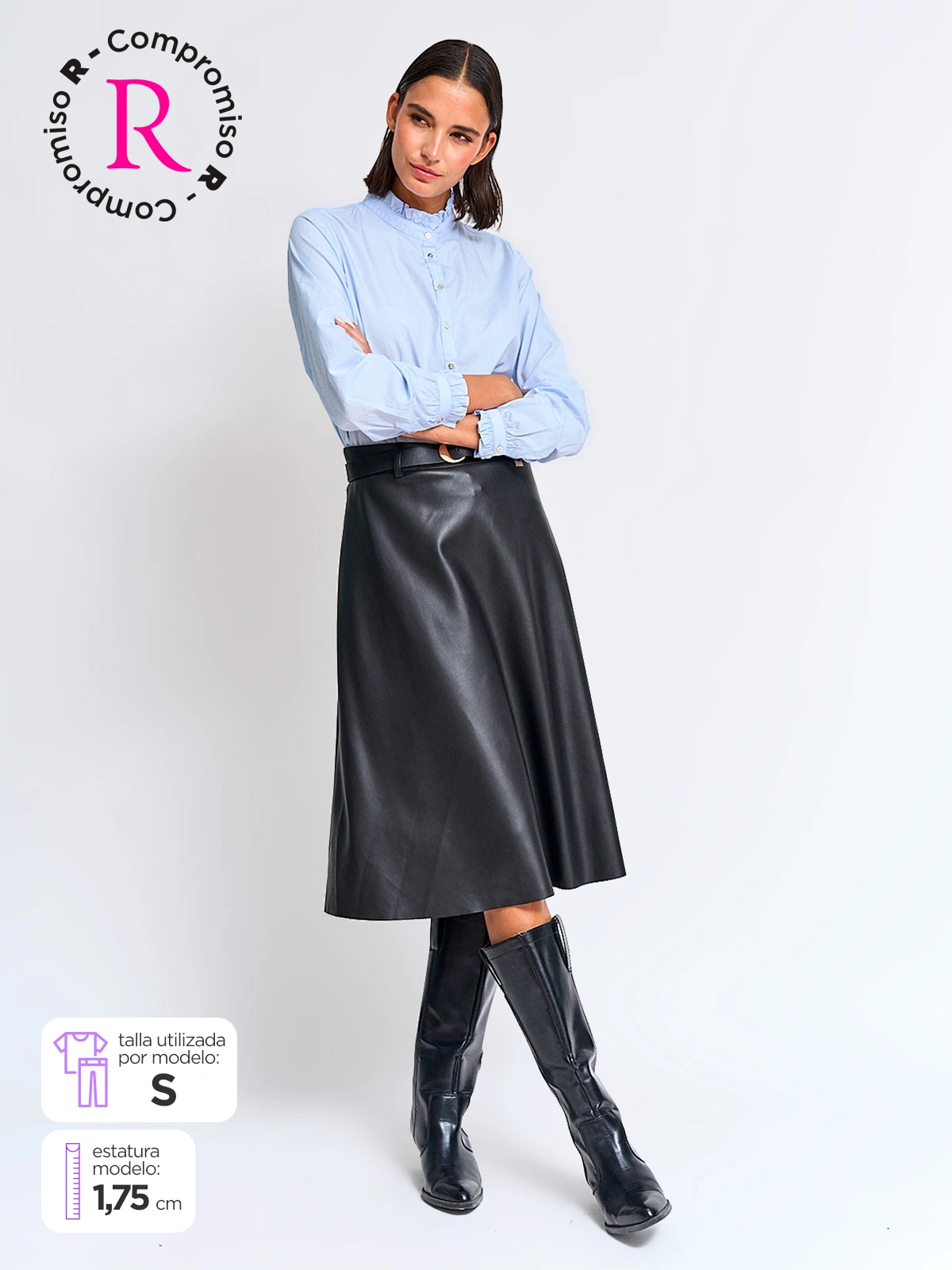 FALDA MUJER CACHAREL LARGA TIPO CUERO - 1
