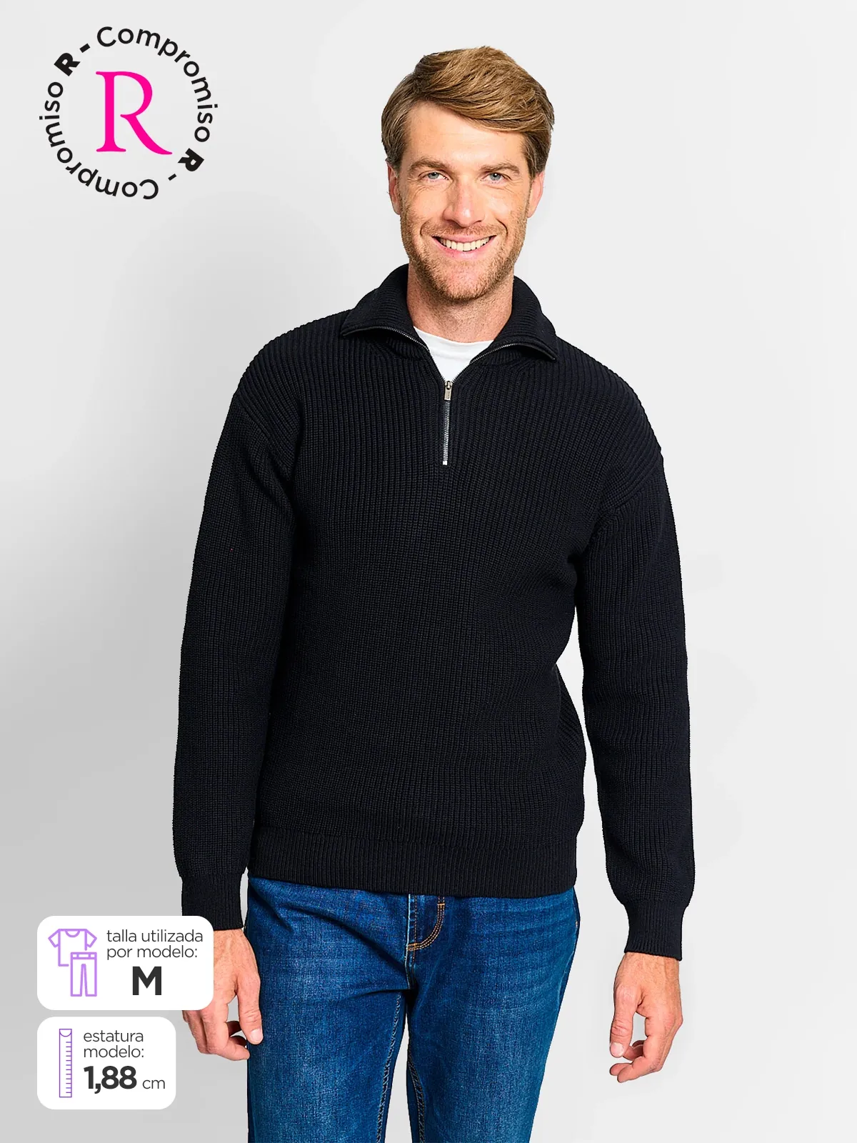 SWEATER HOMBRE CACHAREL ALGODÓN HALF ZIPPER TEXTURA - 1