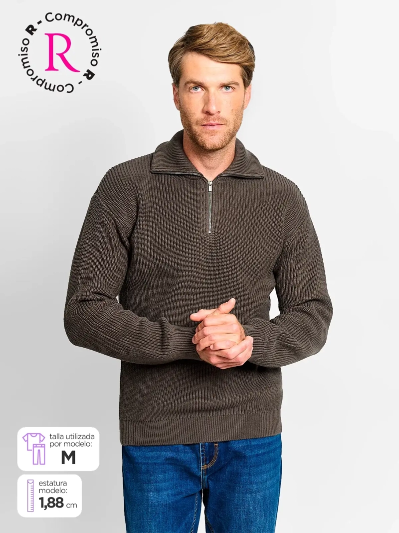 SWEATER HOMBRE CACHAREL ALGODÓN HALF ZIPPER TEXTURA - 1