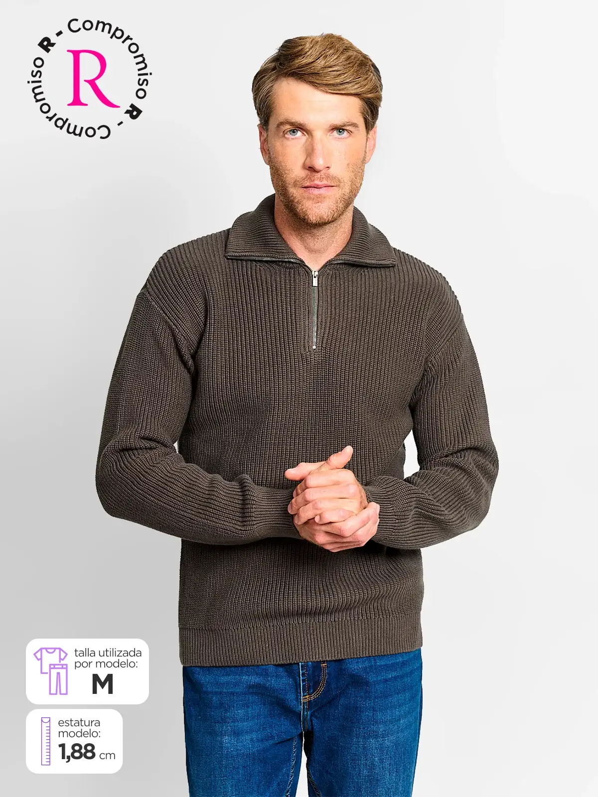 SWEATER HOMBRE CACHAREL ALGODÓN HALF ZIPPER TEXTURA - 1
