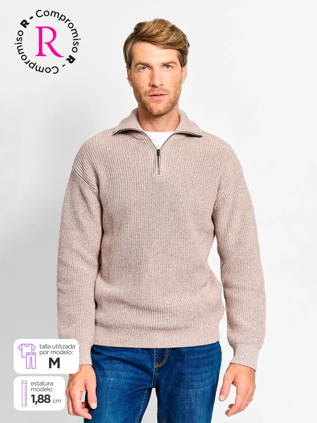 SWEATER HOMBRE CACHAREL ALGODÓN HALF ZIPPER TEXTURA - 1