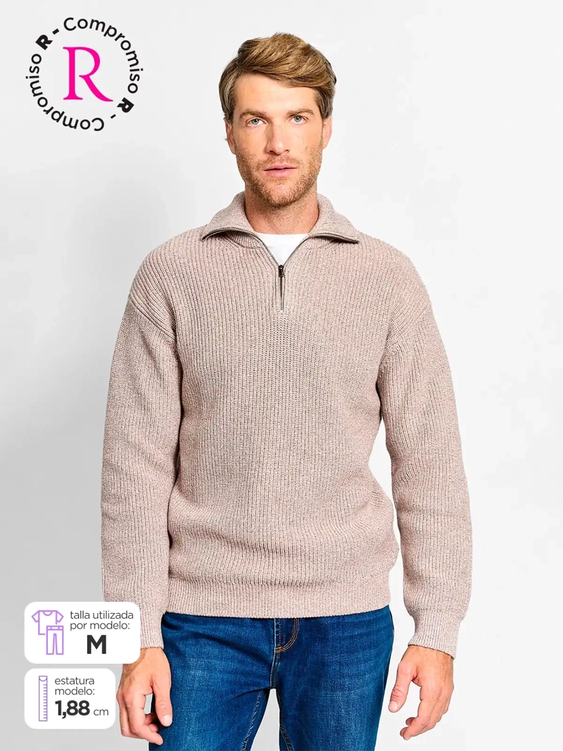 SWEATER HOMBRE CACHAREL ALGODÓN HALF ZIPPER TEXTURA - 1