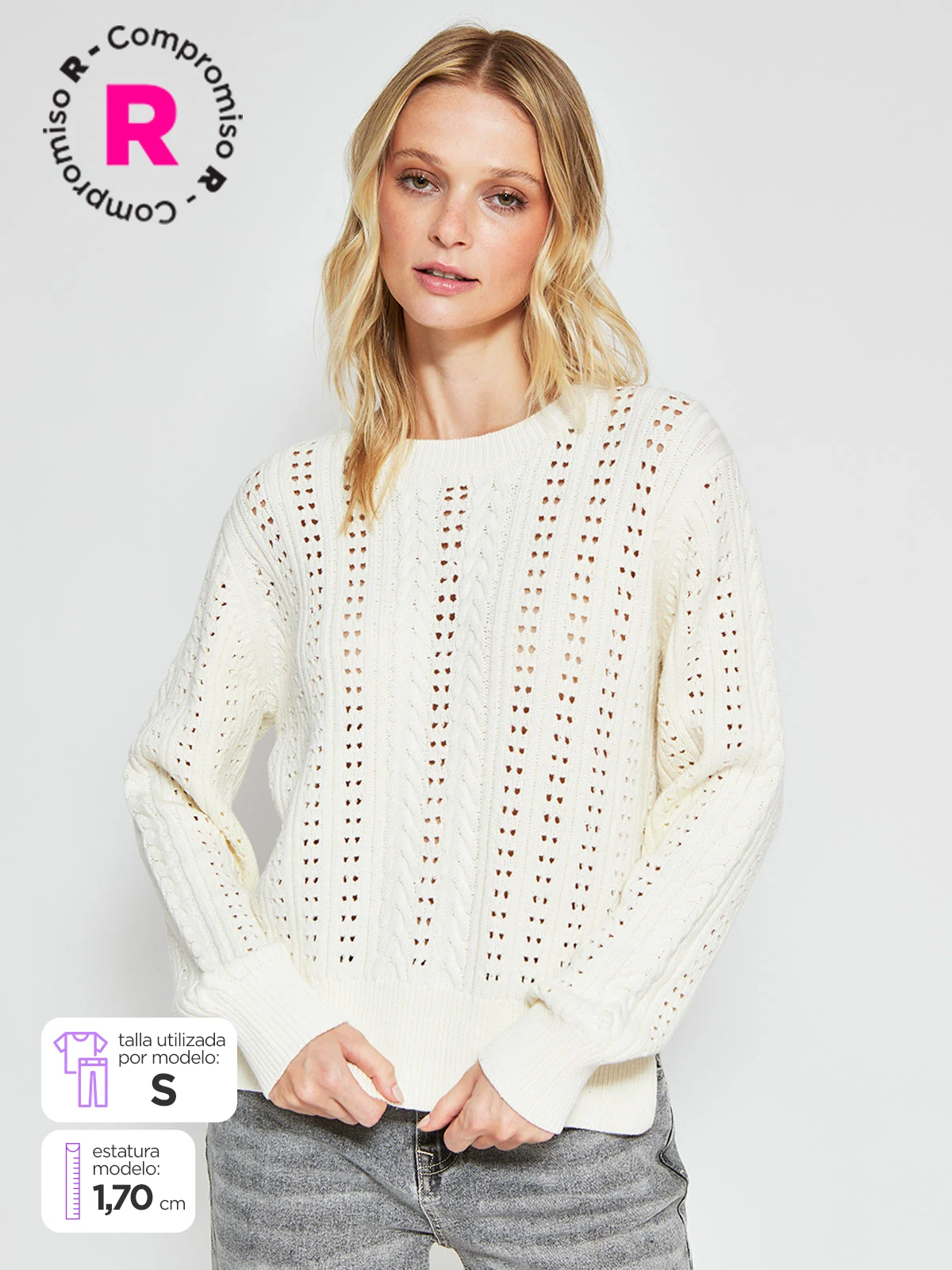 SWEATER MUJER PEPE JEANS ALGODÓN CUELLO REDONDO CALADO - 1