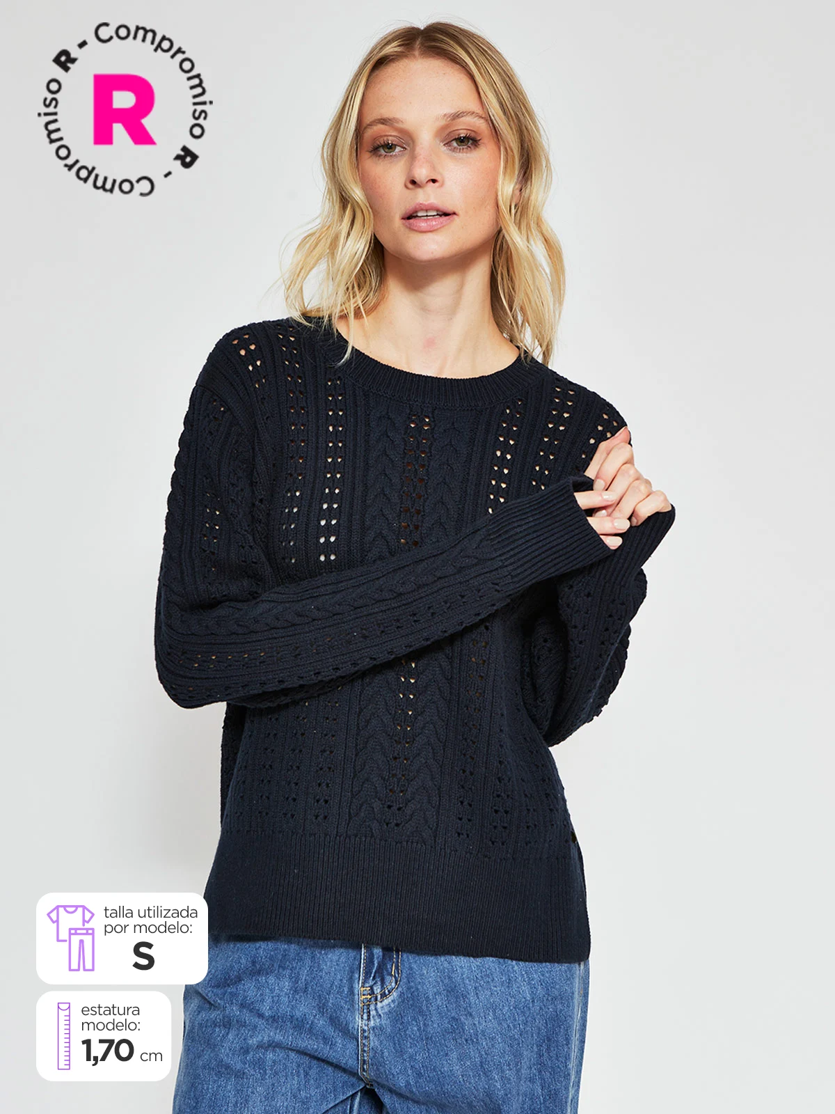 SWEATER MUJER PEPE JEANS ALGODÓN CUELLO REDONDO CALADO - 1