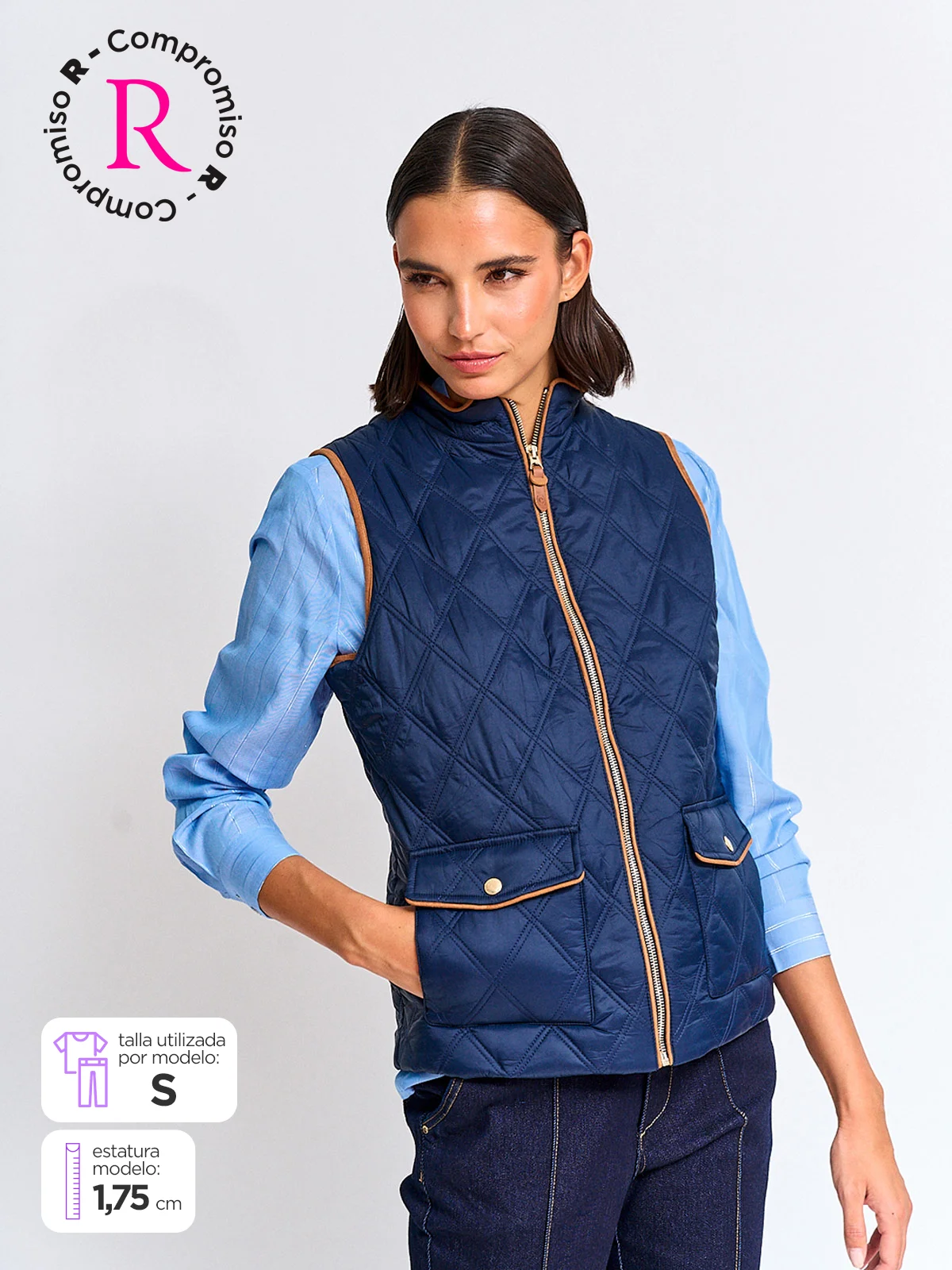 PARKA MUJER CACHAREL CUELLO MAO SIN MANGAS TIPO SUEDE - 1