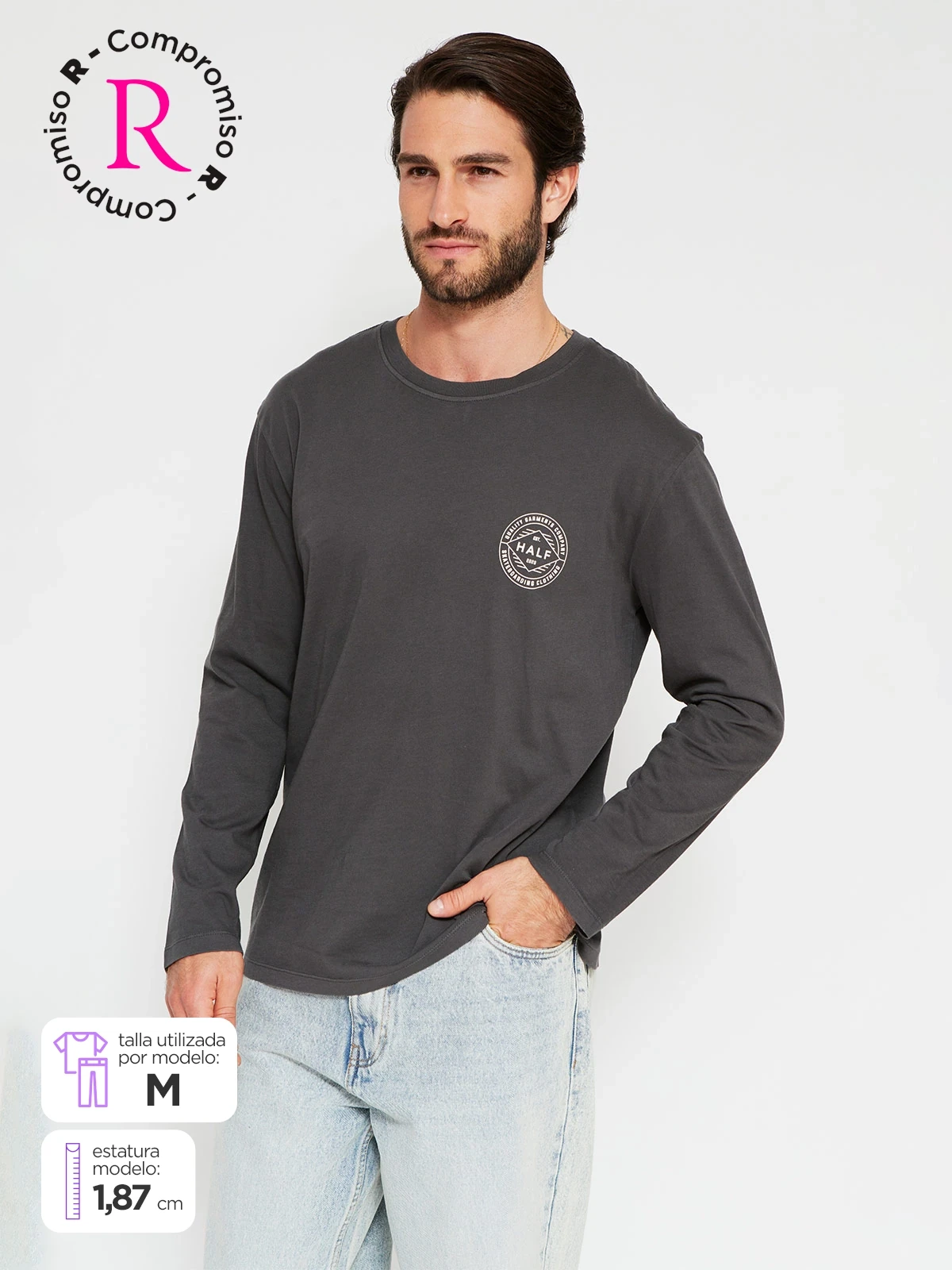 POLERA HOMBRE BARBADOS ALGODÓN MANGA LARGA LAVADA - 1