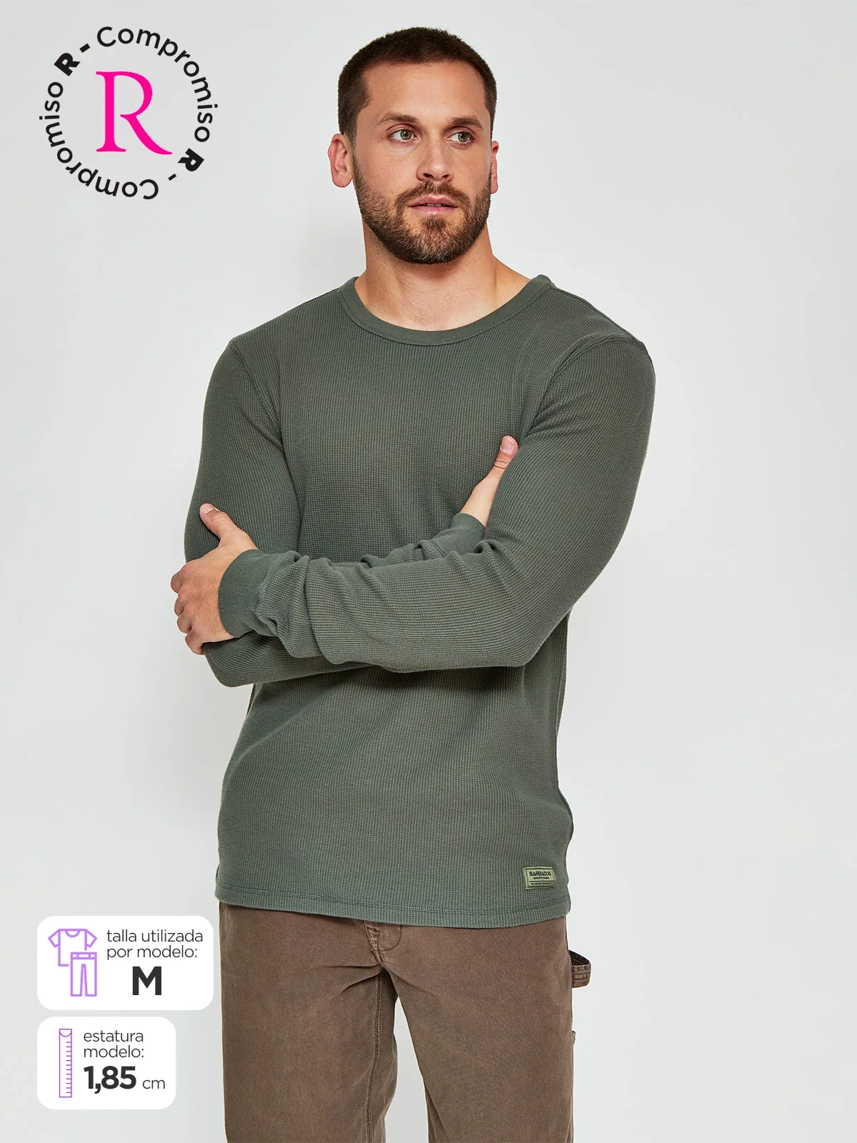 POLERA HOMBRE BARBADOS ALGODÓN MANGA LARGA LAVADA - 1