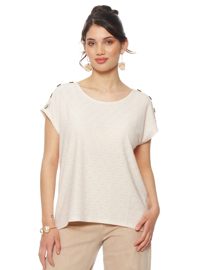POLERA MUJER WADOS ESCOTE REDONDO MANGA CORTA TEXTURA - 3