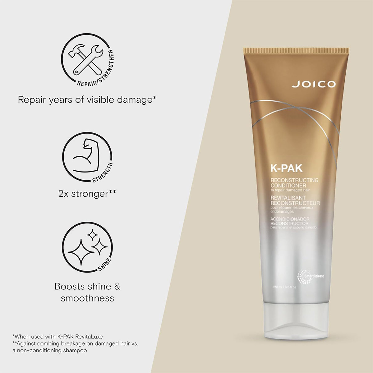 PACK JOICO K-PAK RECONSTRUCTING CHAMPÚ 300 ML + ACONDICIONADOR  250 ML  - 5