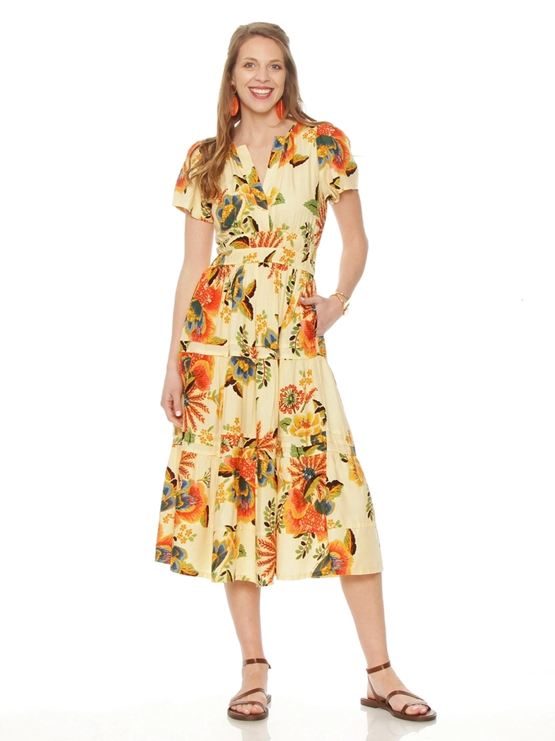 VESTIDO MUJER WADOS MANGA CORTA ESTAMPADO ESCOTE EN V - 1