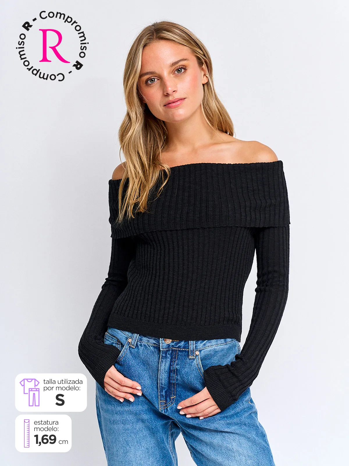 POLERA MUJER INDEX ALGODÓN MANGA LARGA BARDOT TEJIDO