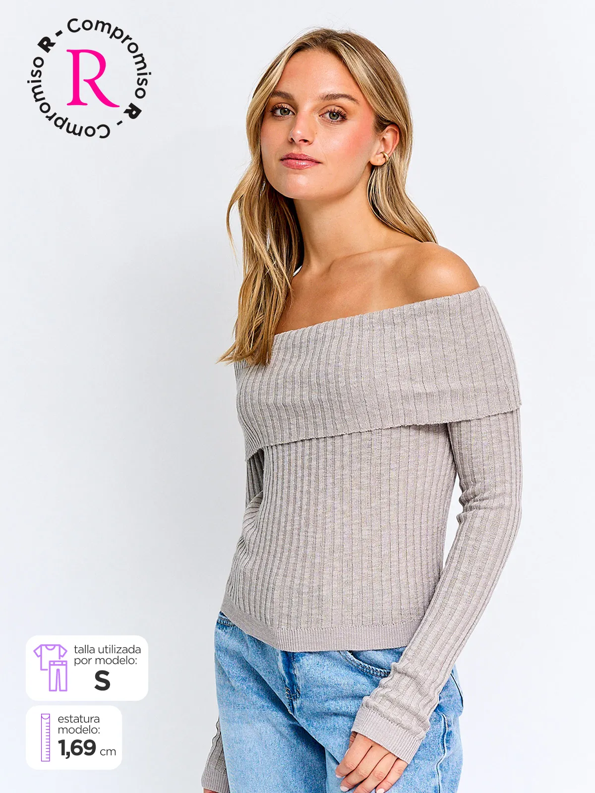 POLERA MUJER INDEX ALGODÓN MANGA LARGA BARDOT TEJIDO - 1