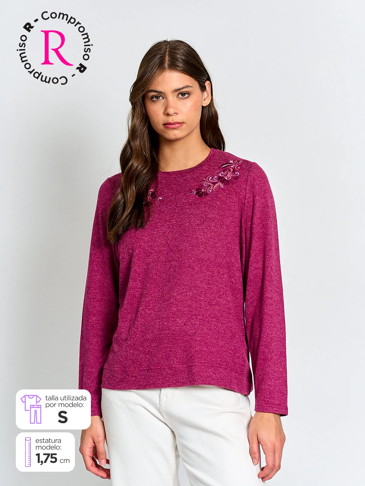 POLERA MUJER AZIZ MANGA LARGA BORDADA - 1