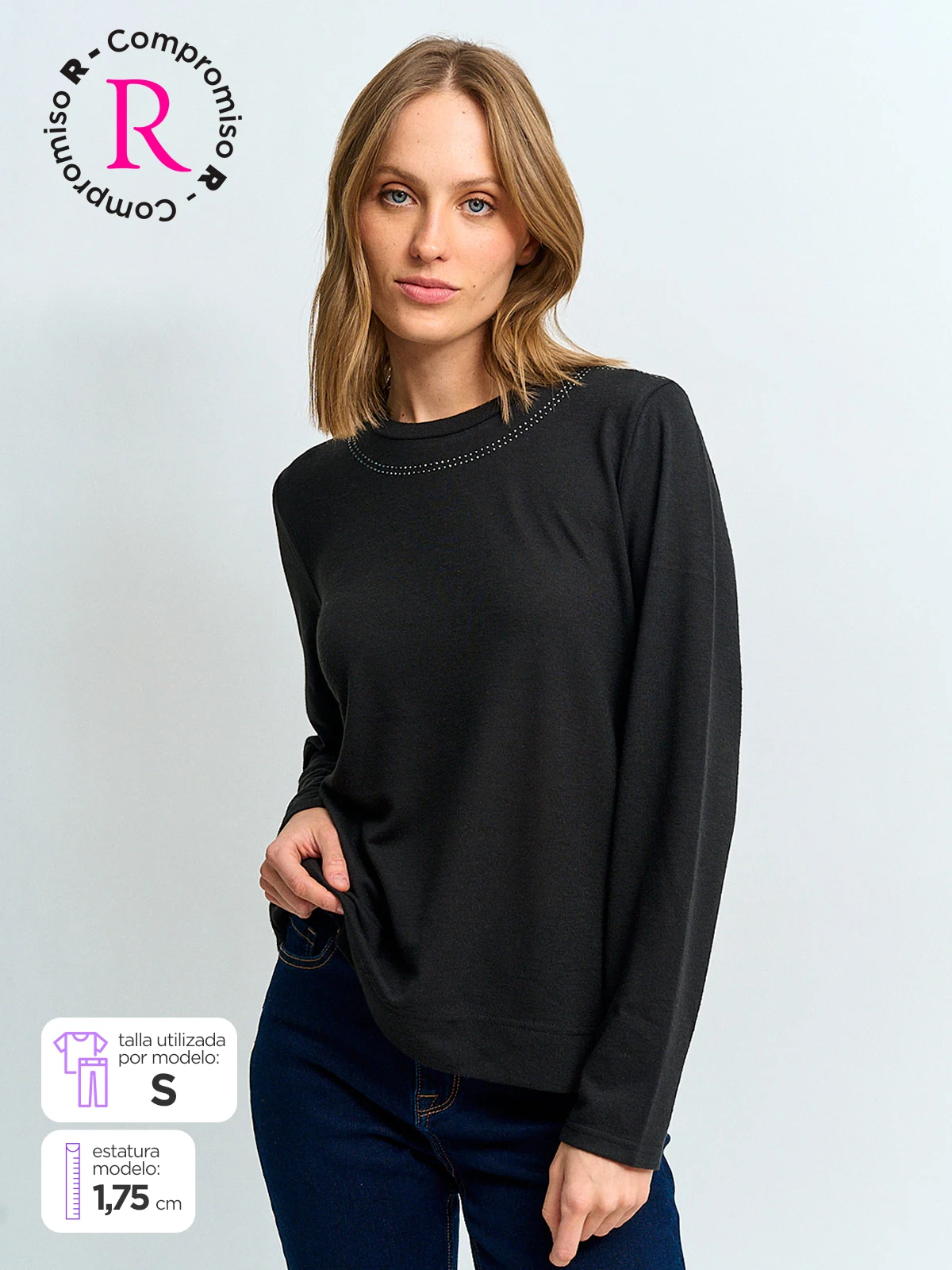 POLERA MUJER AZIZ MANGA LARGA TACHAS - 1