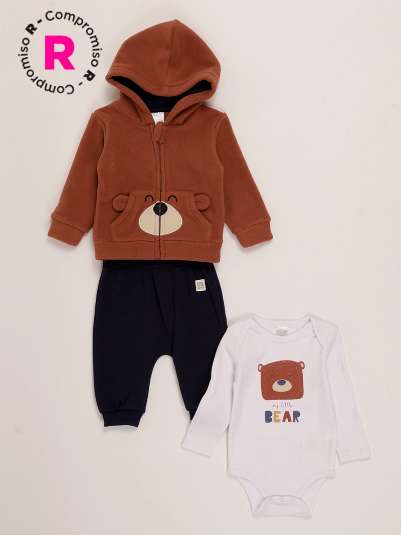 CONJUNTO NIÑO BABY HARVEST POLERÓN POLAR PANTALÓN Y BODY - 1
