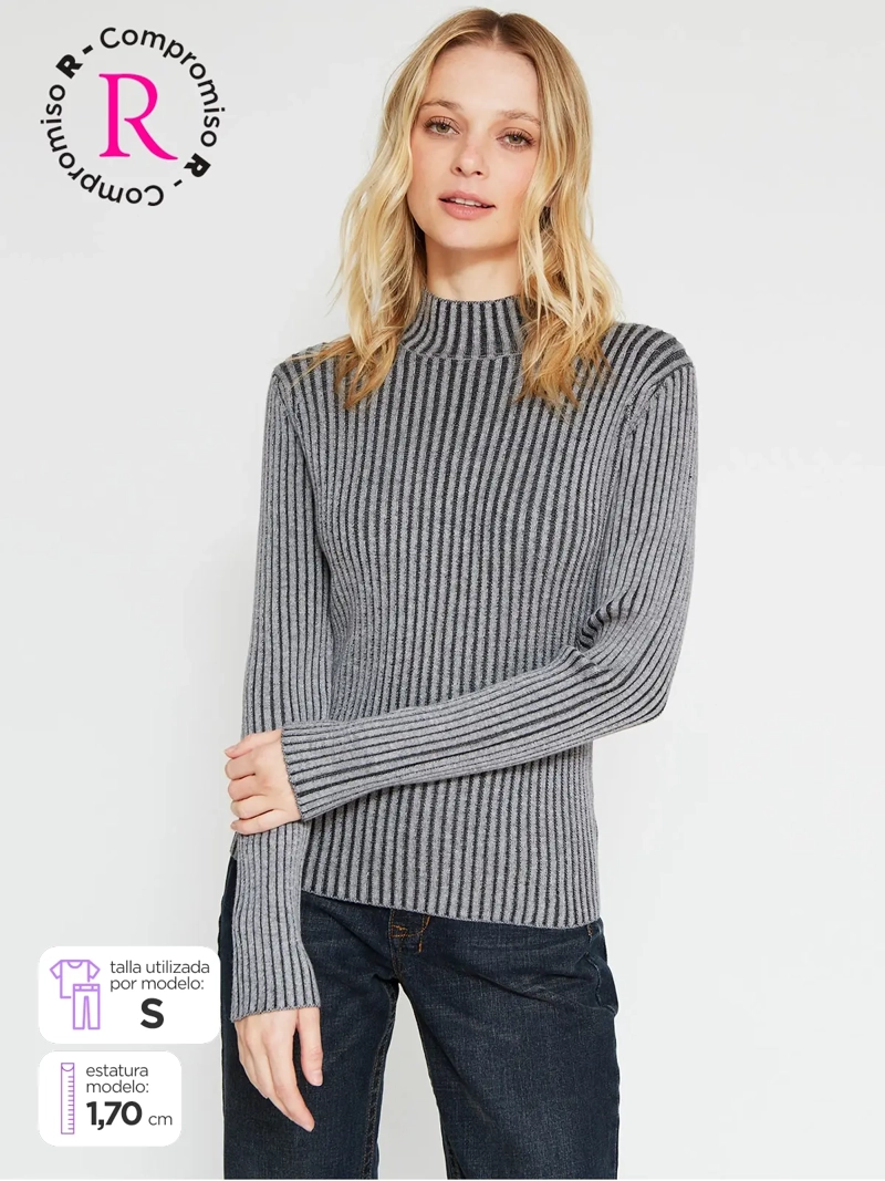 SWEATER MUJER BARBADOS CUELLO ALTO ACANALADO - 1