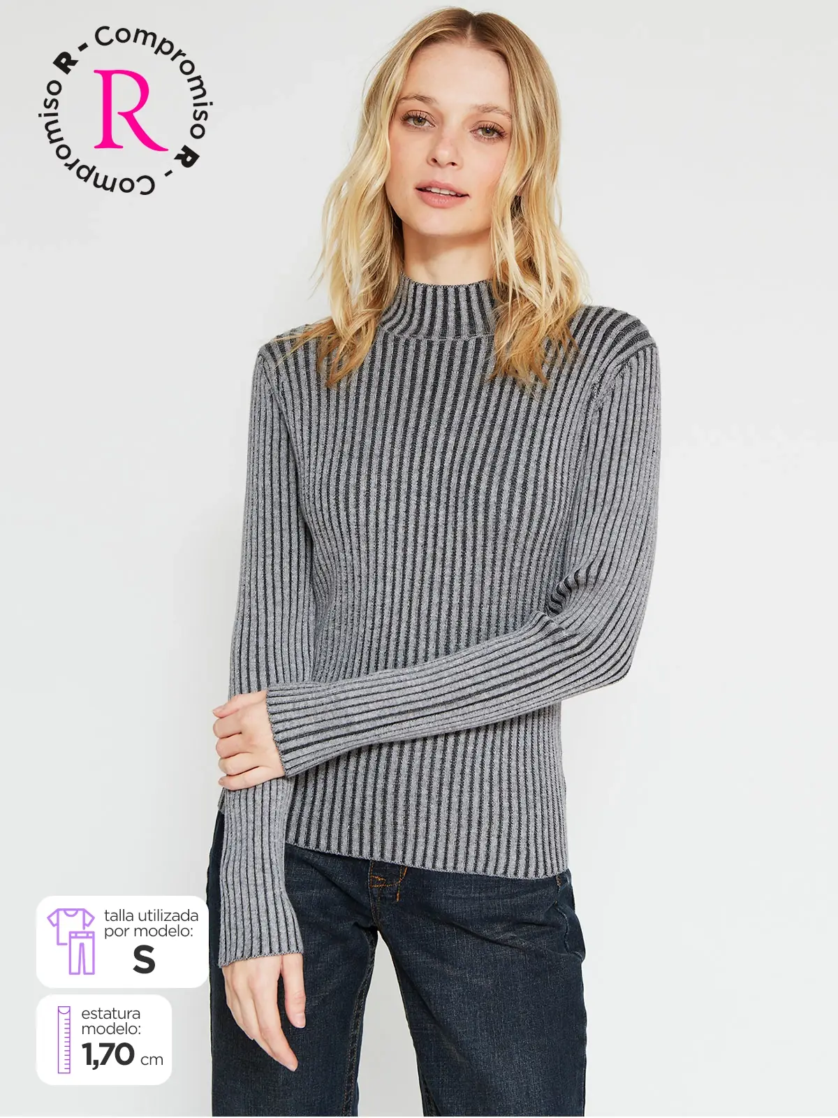 SWEATER MUJER BARBADOS CUELLO ALTO ACANALADO - 1