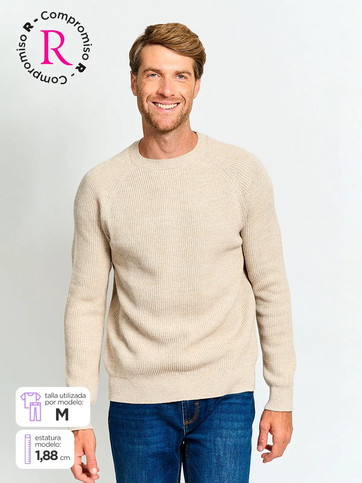 SWEATER HOMBRE CACHAREL ALGODÓN CUELLO REDONDO - 1