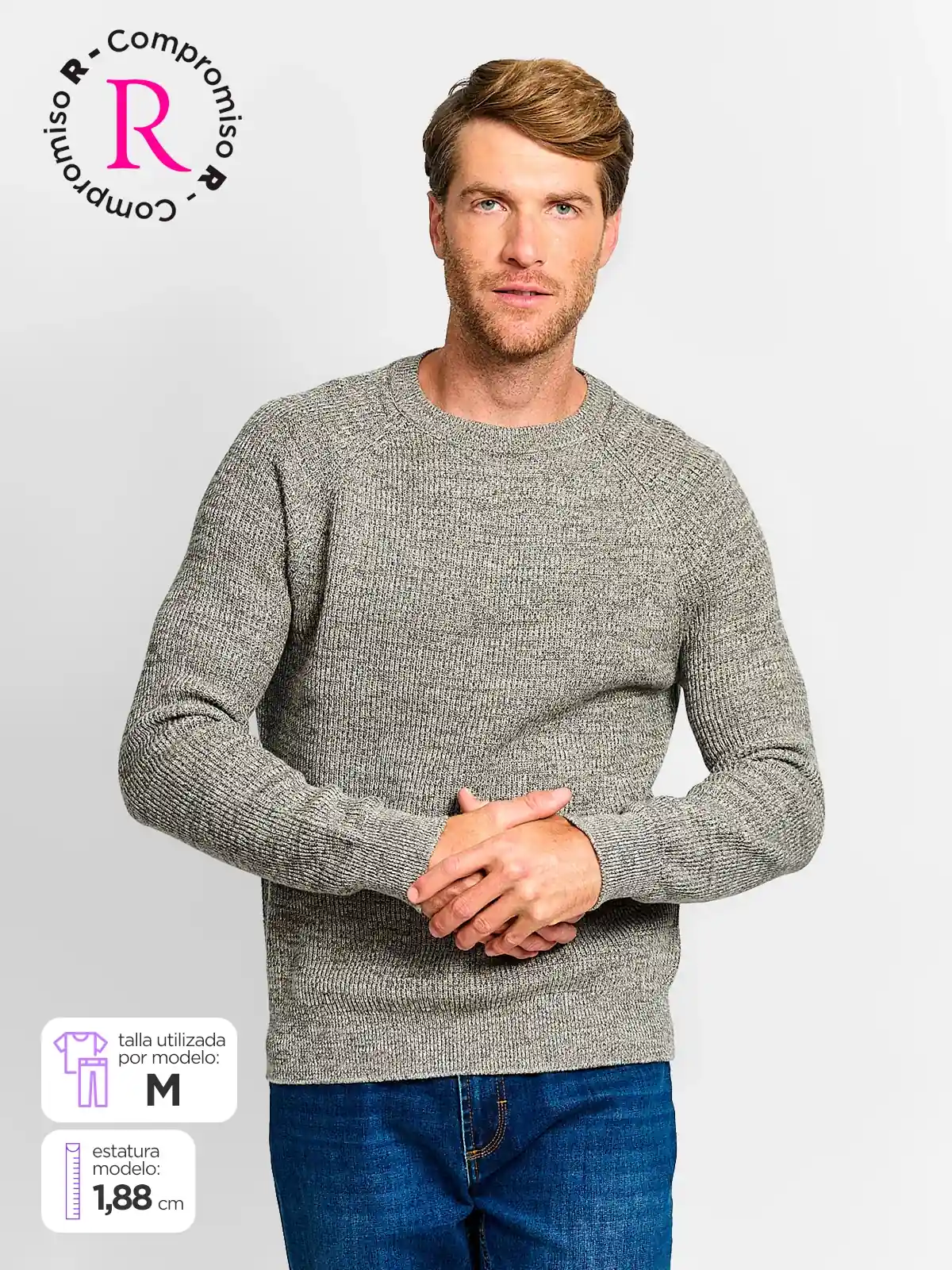 SWEATER HOMBRE CACHAREL ALGODÓN CUELLO REDONDO - 1