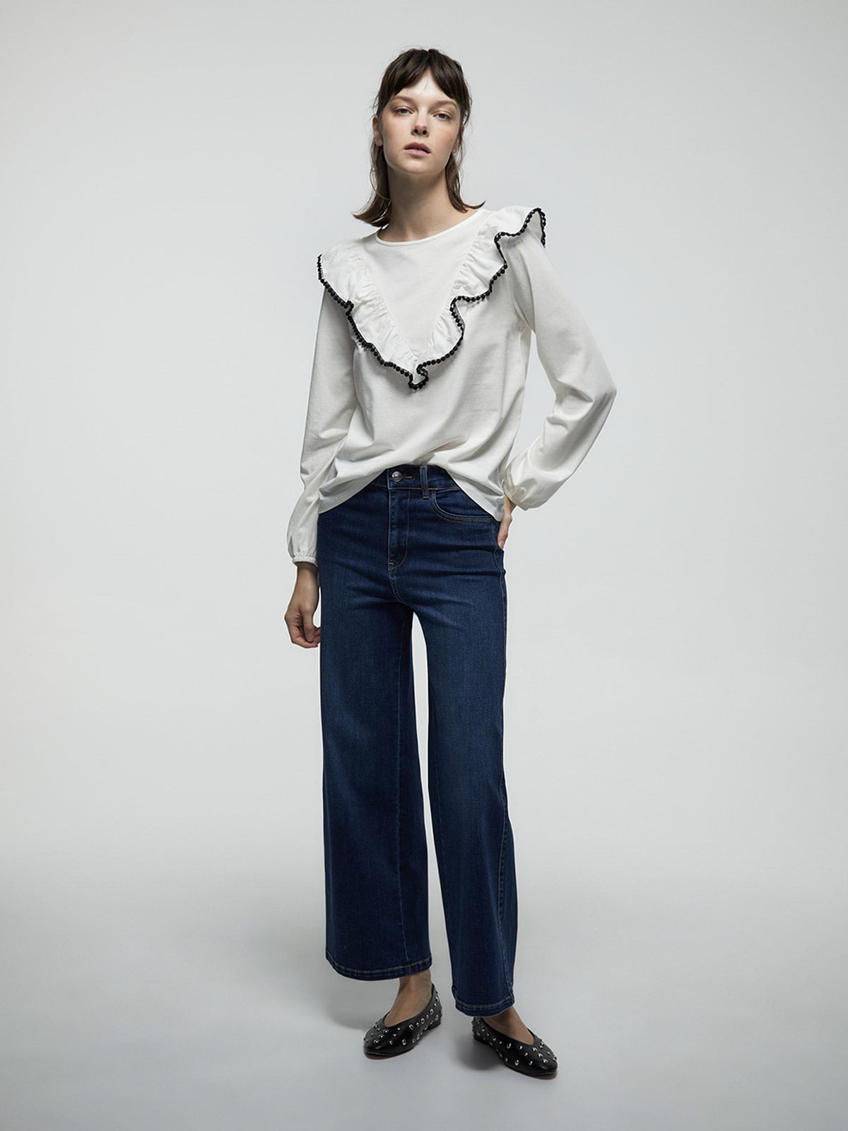 POLERA MUJER SFERA ALGODÓN MANGA LARGA BOLITAS - 1