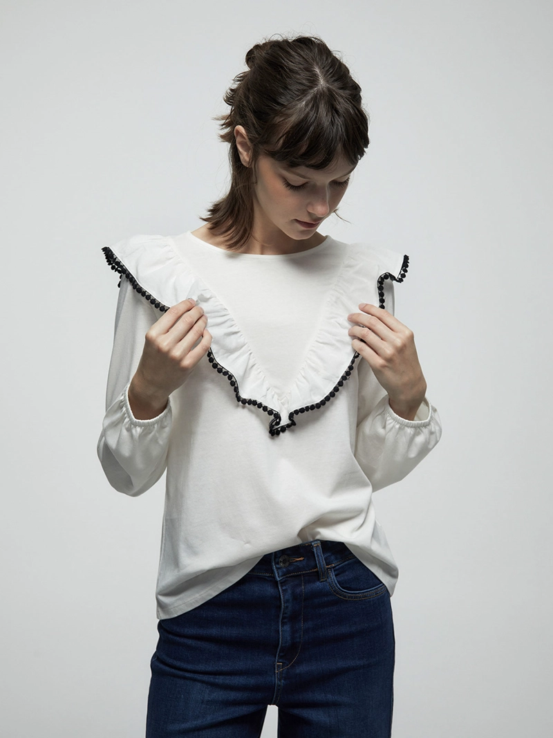 POLERA MUJER SFERA ALGODÓN MANGA LARGA BOLITAS - 2