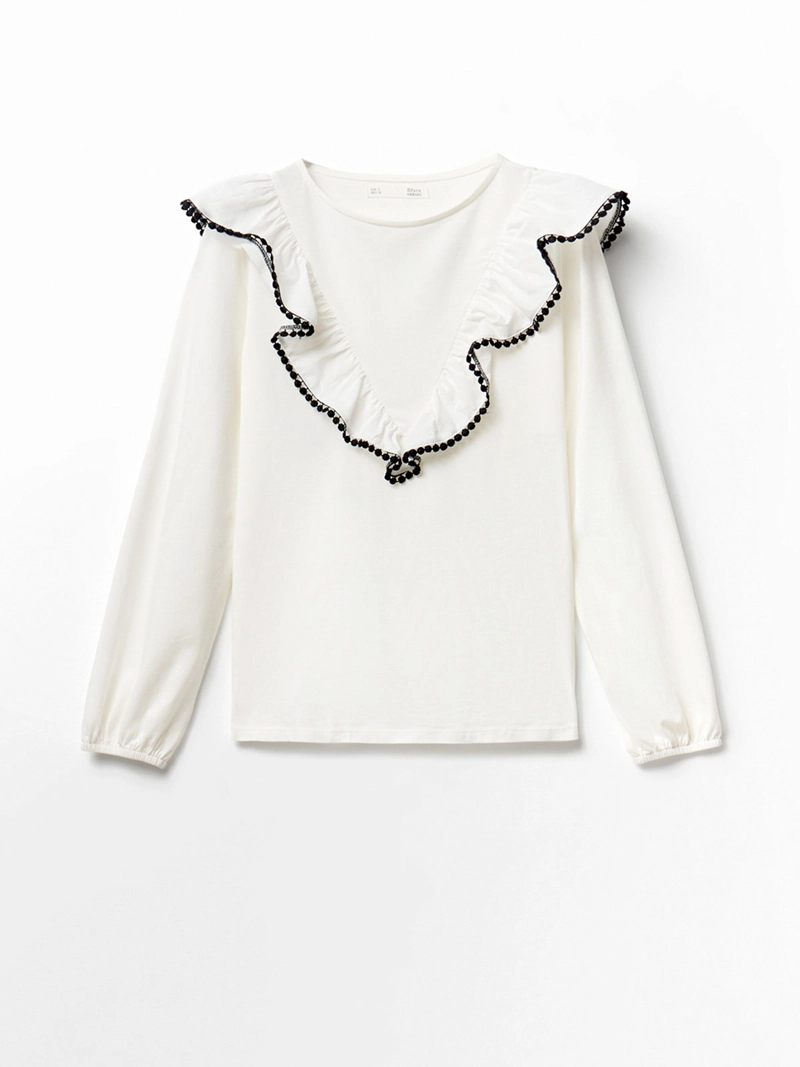 POLERA MUJER SFERA ALGODÓN MANGA LARGA BOLITAS - 4