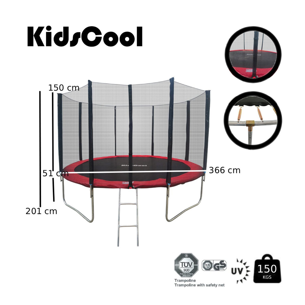 CAMA ELÁSTICA KIDSCOOL ROJA 12 PIES C/ESCALERA - 6