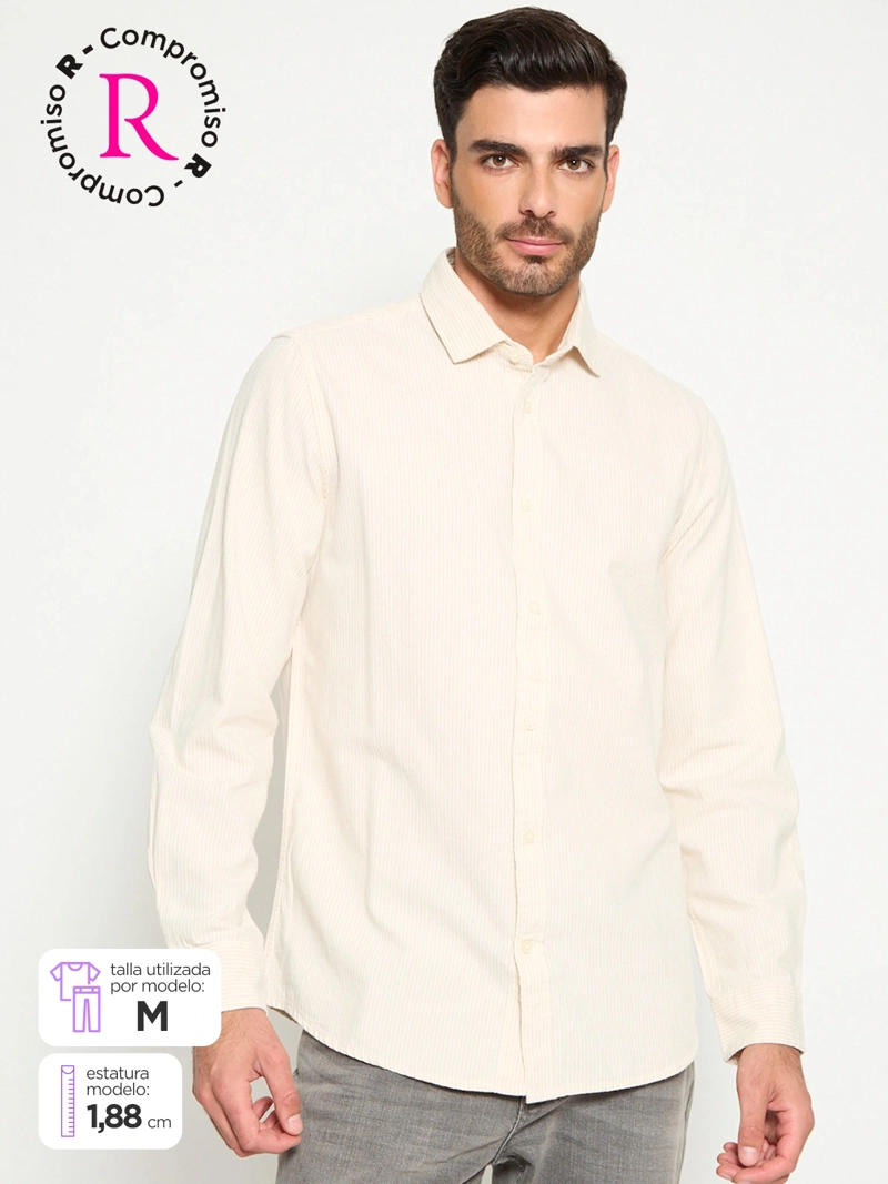 CAMISA HOMBRE CACHAREL ALGODÓN MANGA LARGA FRANELA LÍNEAS - 1