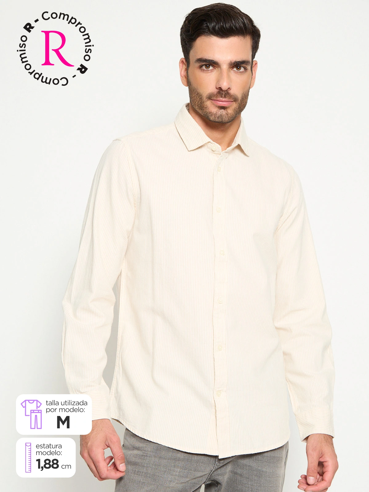 CAMISA HOMBRE CACHAREL ALGODÓN MANGA LARGA FRANELA LÍNEAS - 1