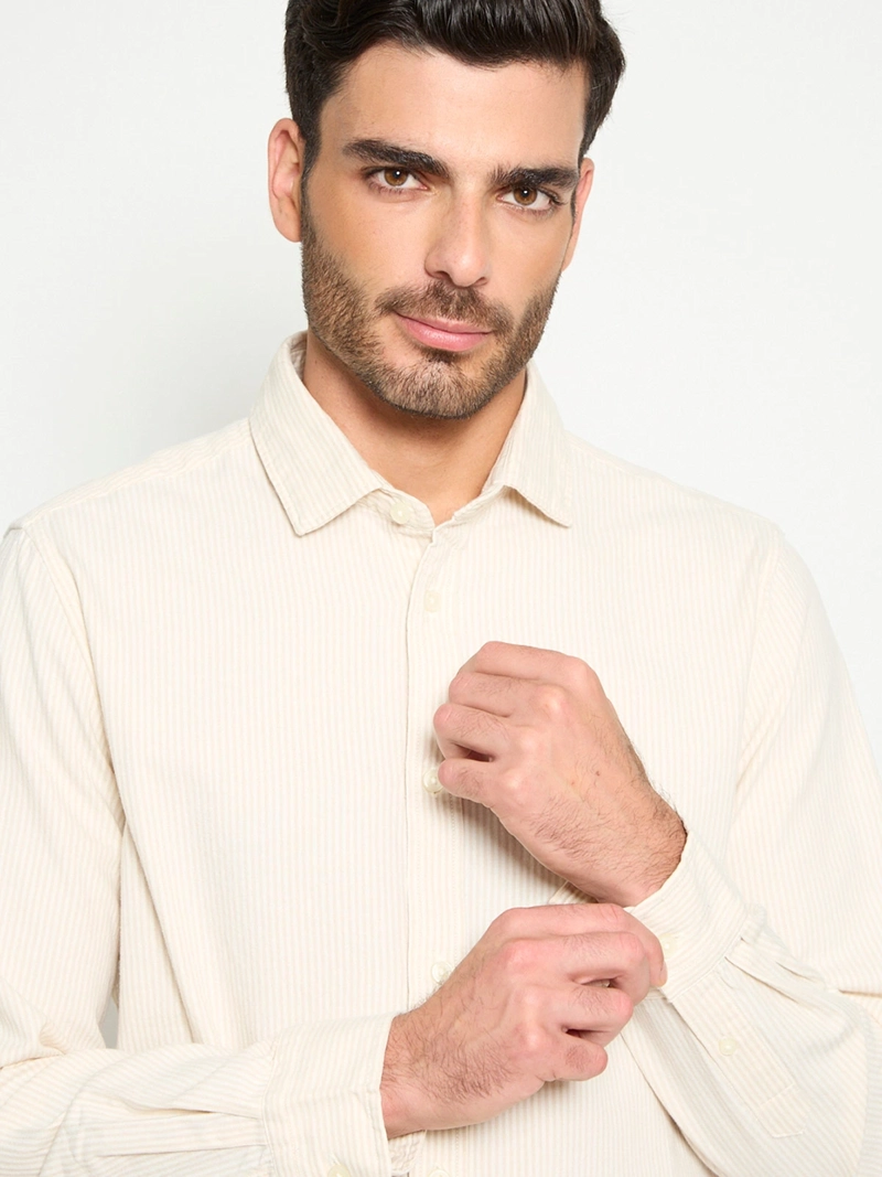 CAMISA HOMBRE CACHAREL ALGODÓN MANGA LARGA FRANELA LÍNEAS - 3