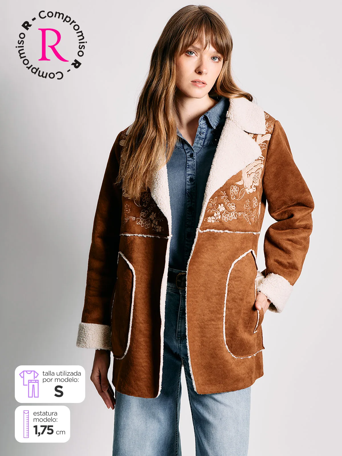 CHAQUETA MUJER TATIENNE LARGA EFECTO PIEL BORDADA - 1