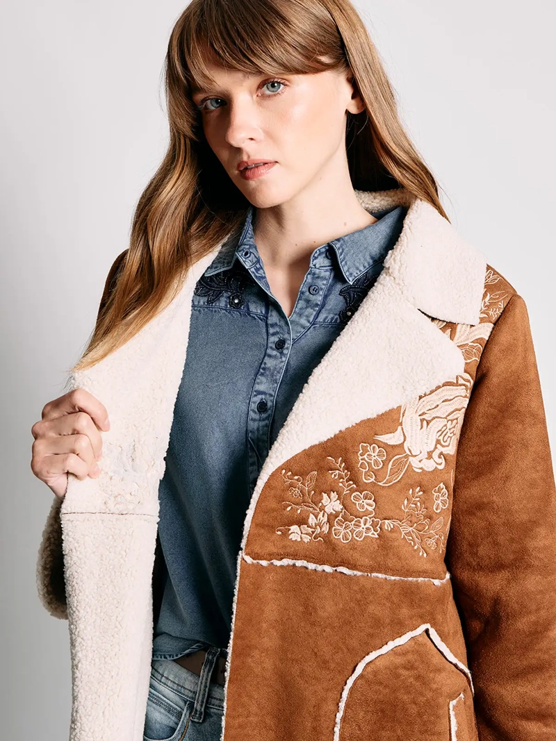 CHAQUETA MUJER TATIENNE LARGA EFECTO PIEL BORDADA - 3