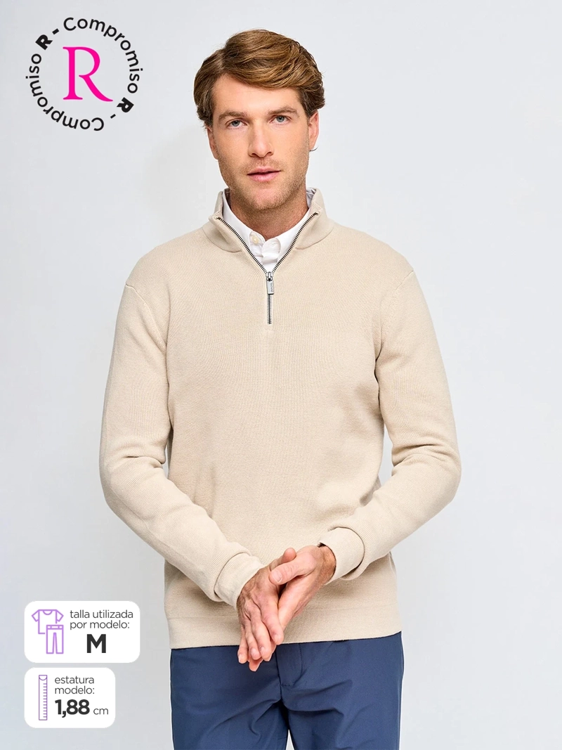 SWEATER HOMBRE CACHAREL ALGODÓN HALF ZIPPER TEXTURA - 1