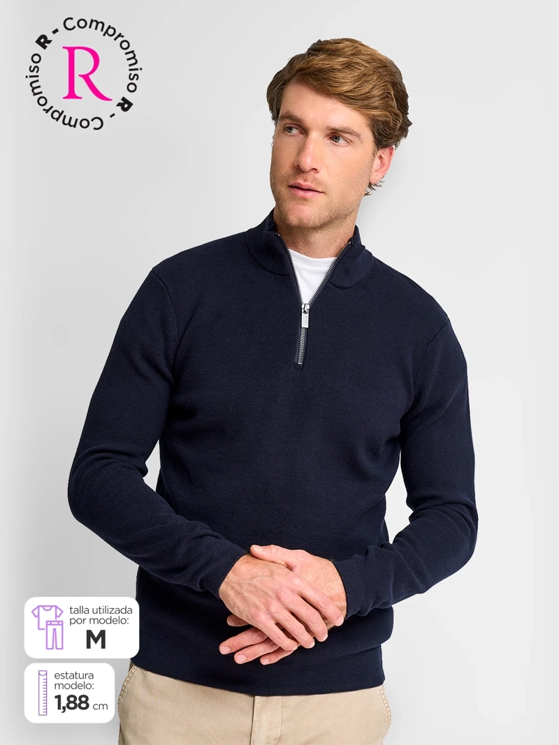 SWEATER HOMBRE CACHAREL ALGODÓN HALF ZIPPER TEXTURA - 1