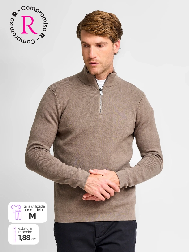 SWEATER HOMBRE CACHAREL ALGODÓN HALF ZIPPER TEXTURA - 1