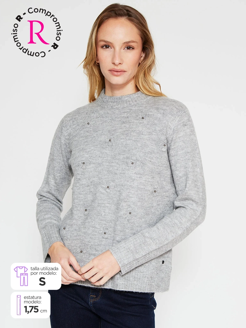 SWEATER MUJER CACHAREL CUELLO MOCK MANGA LARGA PERLAS - 1