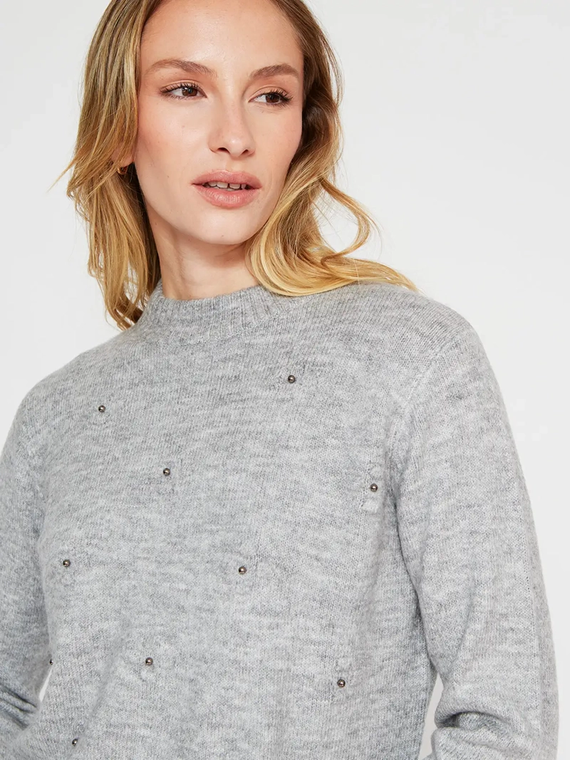 SWEATER MUJER CACHAREL CUELLO MOCK MANGA LARGA PERLAS - 3