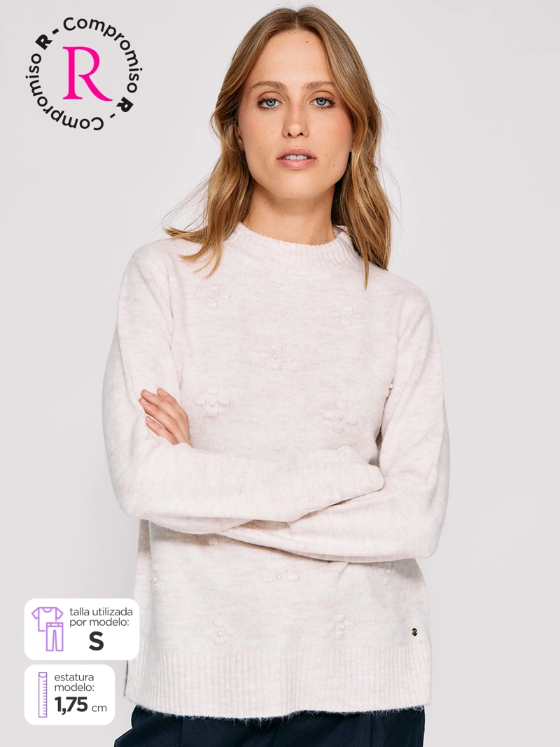 SWEATER MUJER CACHAREL CUELLO MOCK MANGA LARGA PERLAS - 1