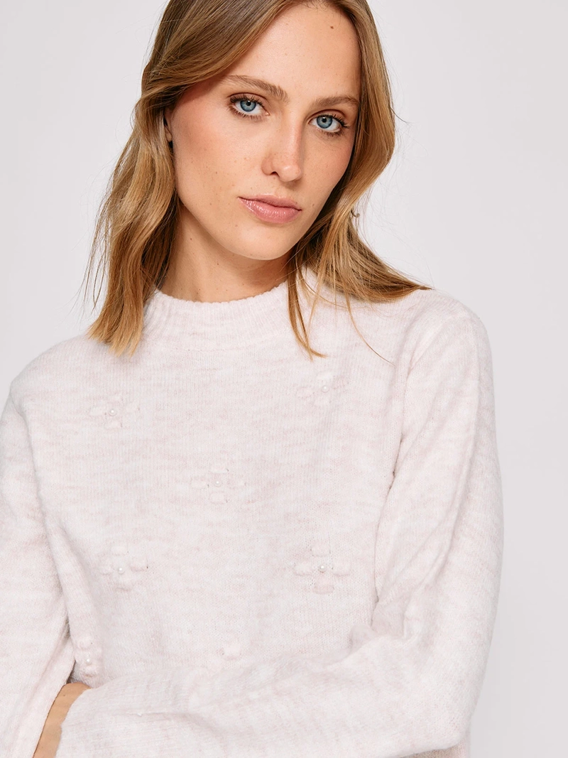 SWEATER MUJER CACHAREL CUELLO MOCK MANGA LARGA PERLAS - 3