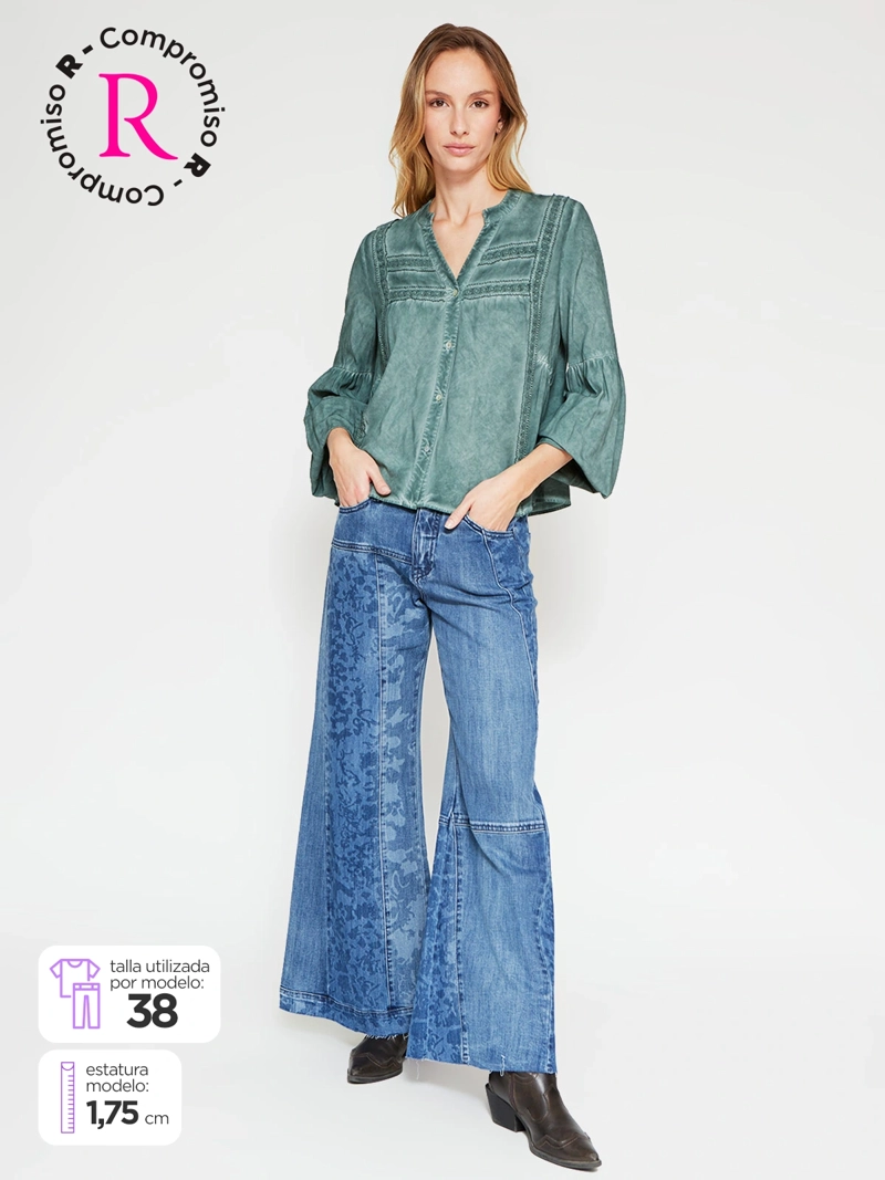 JEANS MUJER TATIENNE ALGODÓN WIDE LEG ESTAMPADO