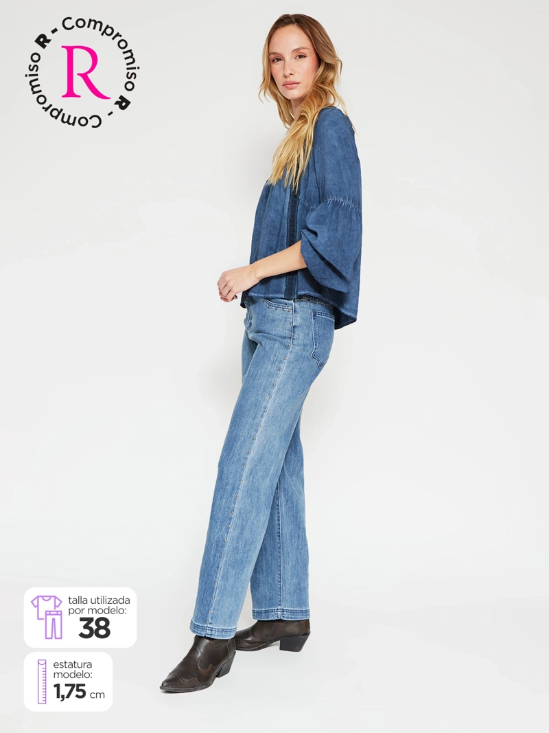 JEANS MUJER TATIENNE ALGODÓN RECTO TACHAS - 1