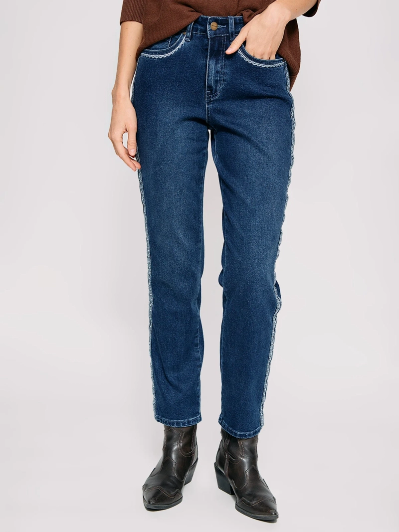 JEANS MUJER TATIENNE ALGODÓN RECTO BORDADO - 2