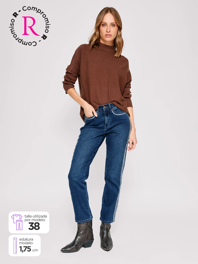 JEANS MUJER TATIENNE ALGODÓN RECTO BORDADO - 1