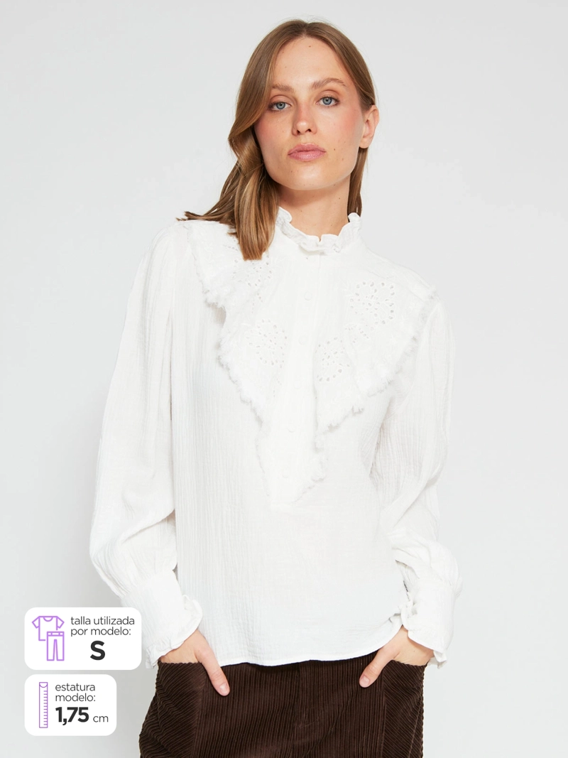 BLUSA MUJER TATIENNE ALGODÓN PLAQUET Y RUFFLES - 1