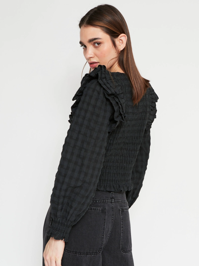 BLUSA MUJER BARBADOS ALGODÓN CUADROS RUFFLES - 2