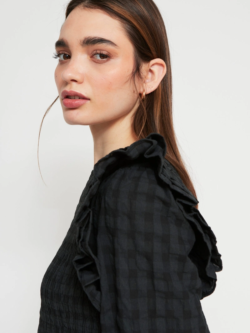 BLUSA MUJER BARBADOS ALGODÓN CUADROS RUFFLES - 3