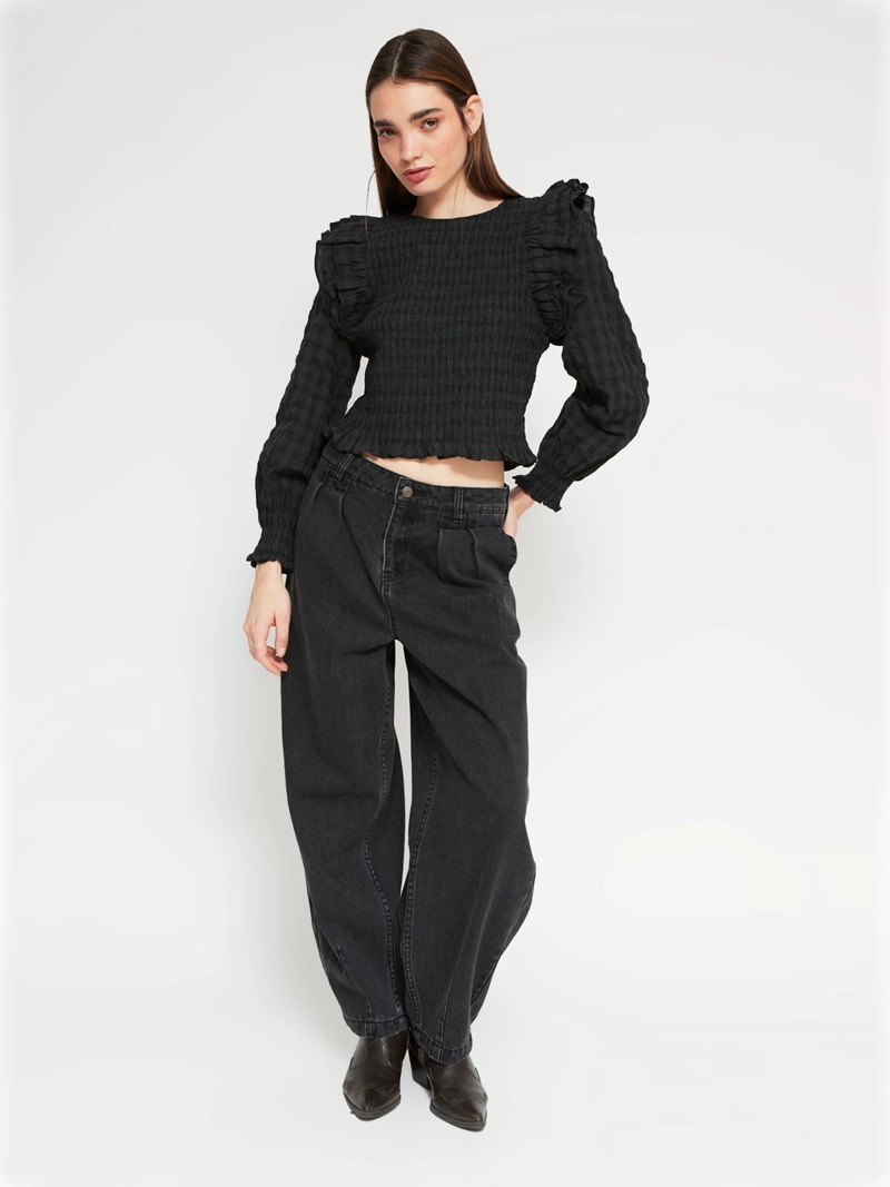 BLUSA MUJER BARBADOS ALGODÓN CUADROS RUFFLES - 4